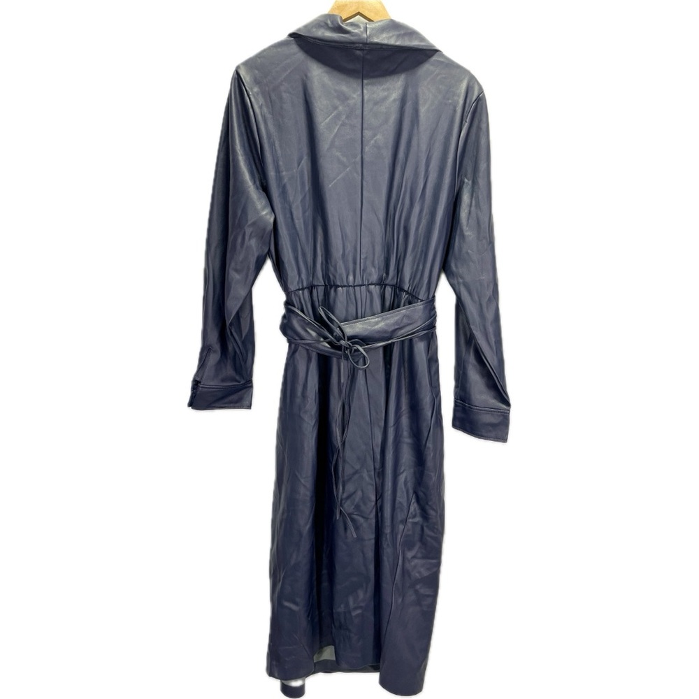 Eloquii Shawl Collar Vegan Leather Navy Wrap Dress Midi Chic Trench Coat - Picture 6 of 8